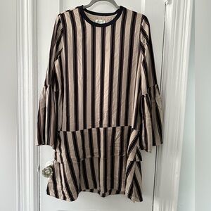 NORR Cream and Black Striped Tiered Dress Size Large